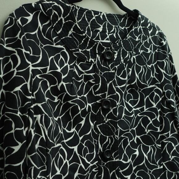 Charter Club Womens Button-Up Jacket All-Over Print Stretch Black White Size PM - Picture 4 of 9